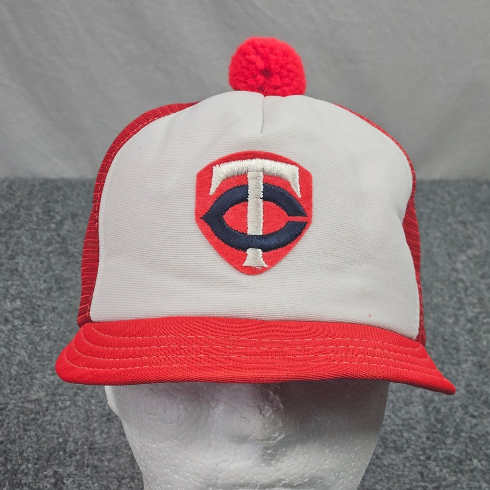 Minnesota Twins Trucker‎ Hat Mens Red White Pom Pom Vintage Mesh Snapback Cap
